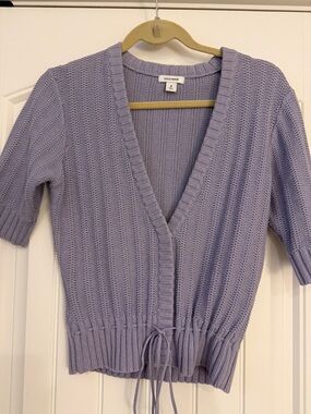 Dockers Lavender Short Sleeve V-Neck Drawstring Cardigan
